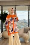 6171 Batik Desen Tunik Ekru Oranj